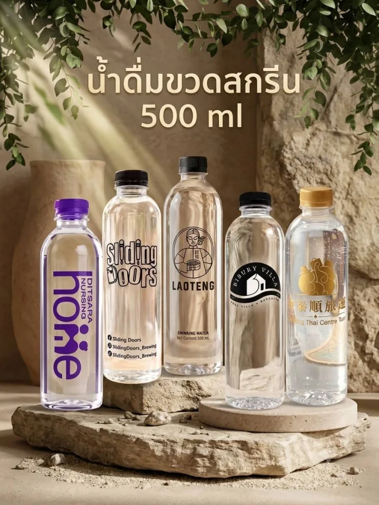 รับผลิตน้ำดื่ม สกรีนโลโก้ลงบนขวด 2 น้ำดื่มขวดสกรีน 500 ml